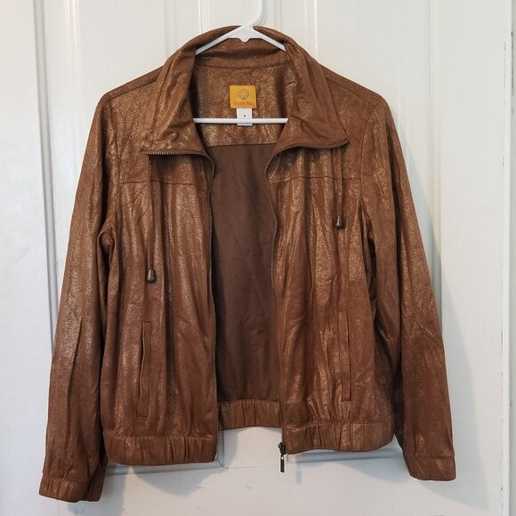 Ruby Rd. Copper/Wheat Metallic Zip Up Jacket sz 8 - Picture 1 of 3